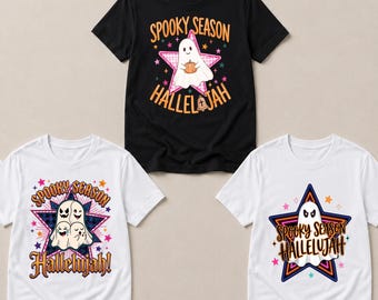 Pacchetto PNG "Hallelujah per la stagione spettrale", design per maglietta cristiana di Halloween, fantasma PNG, fede PNG, maglietta autunnale, 3 design