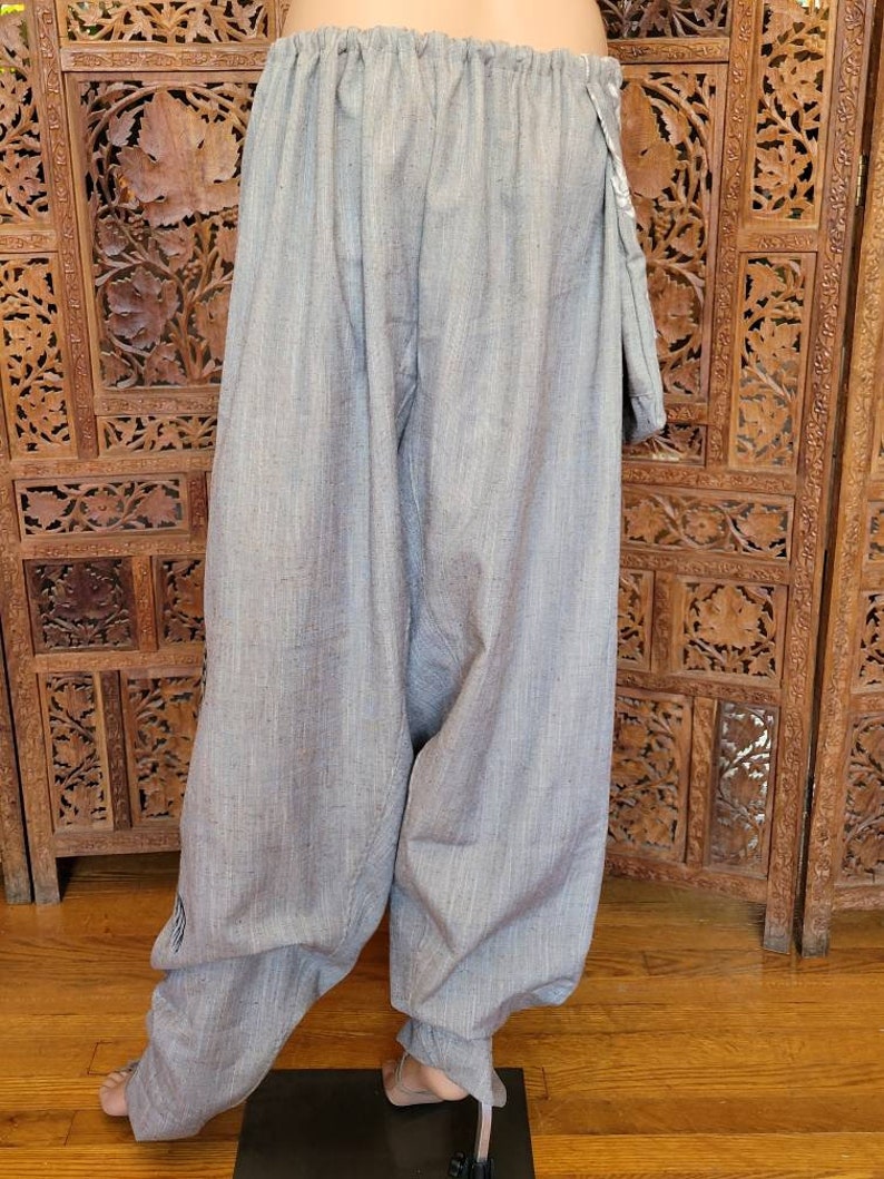 OOAK One Size Unisex Magick Pants with 3 Pockets and Silk Screened Tree Spirit artwork