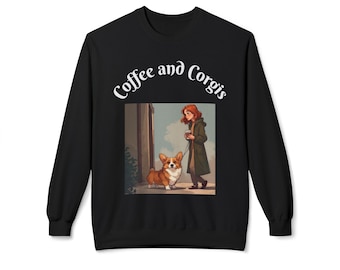 Cozy Corgi Crewneck Sweatshirt: Coffee and Corgis Graphic