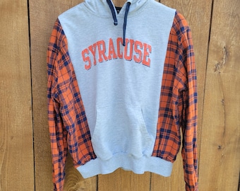 Sudadera con capucha reciclada de Syracuse / Sudadera de manga de franela a cuadros naranjas (talla S de mujer)
