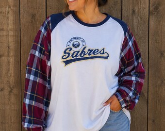 Camiseta de manga corta a cuadros de los Buffalo Sabres de hockey, reciclada / Top extragrande para el día del partido
