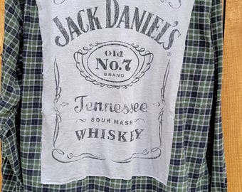 Camisa de franela reciclada de Jack Daniel’s / Top vaquero a cuadros verdes