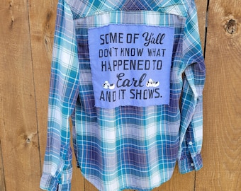 Camisa de franela a cuadros reciclada / Panel trasero con gráfico "Earl", estilo western.