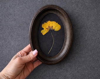 Geperste bloemen in een ovaal frame van 3 x 5 inch, botanisch decor, herbarium, natuurlijke bloem, cadeau