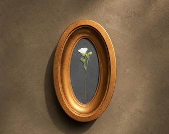 Mini wall decor 2x4 inches with real pressed flower | Oval wooden frame Botanical art