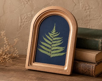 Pressed Fern in a Wooden Arched Frame Gold color | Natural Herbarium | Botanical Wall Art | Cottagecore