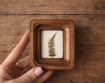 Mini geperste varenlijst walnootkleur, botanische muurkunst 2 x 2,5 inch, klein Cottagecore-decor