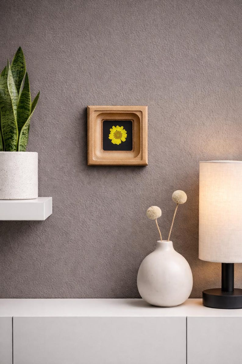 Mini Pressed Flower Frame, Gold Plated Botanical Decor, Tiny Wall Art (2x2 Inch) image 5