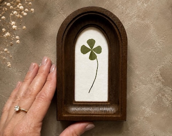 Four-Leaf Clover Arched Frame 2x4 Inch, Botanical Art, Wall Decor, Good Luck Charm