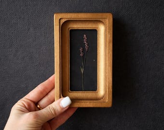 Pressed Wildflower in a 2x4 Wooden Frame | Mini Herbarium | Botanical Wall Art | Natural Dried Flowers