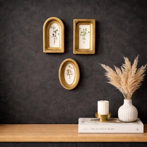 Set mit 3 Trockenblumenrahmen 2x4 Rechteck, Oval, Gewölbt, Handgefertigte Blumenwandkunst