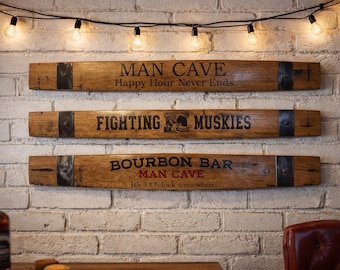 Personalized Bourbon Barrel Stave Sign, Man Cave Decor. Gift ideas for Dad's, friends, family