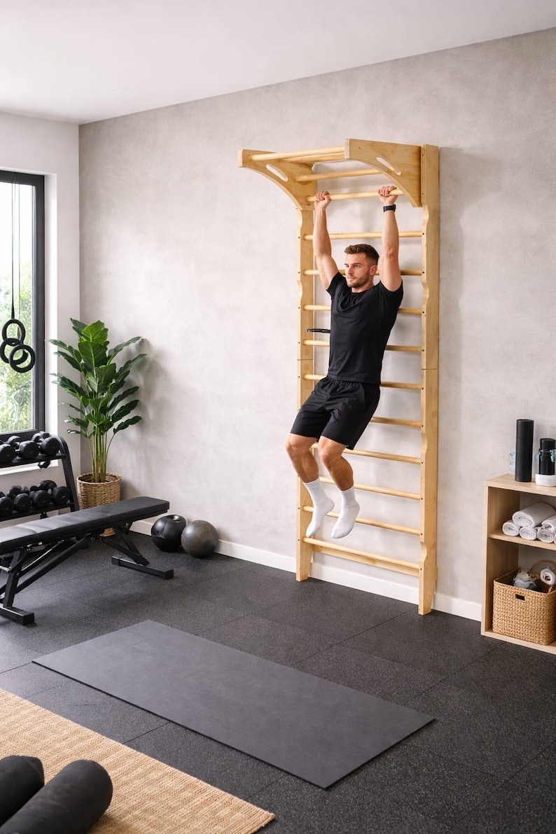 Horizontal Rungs Solid Pine Swedish Ladder Wall Bars – Pull-up Bar, Stall Bars, Home Gym ...