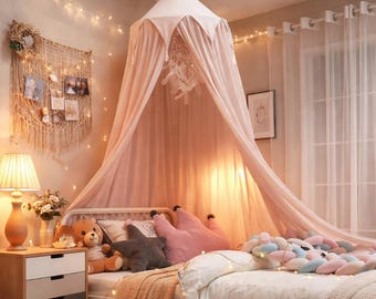 Kids Cotton Bed Canopy for Nursery & Baby Crib, Hanging Tent Mosquito Net, Reading Nook Playroom Decor