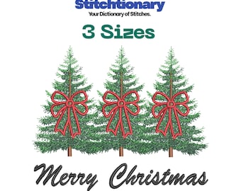 Christmas Trees Coquette Bow Embroidery Design, Holiday Machine Embroidery File for Pes, Dst, Exp (Digital Download) - Festive Pattern