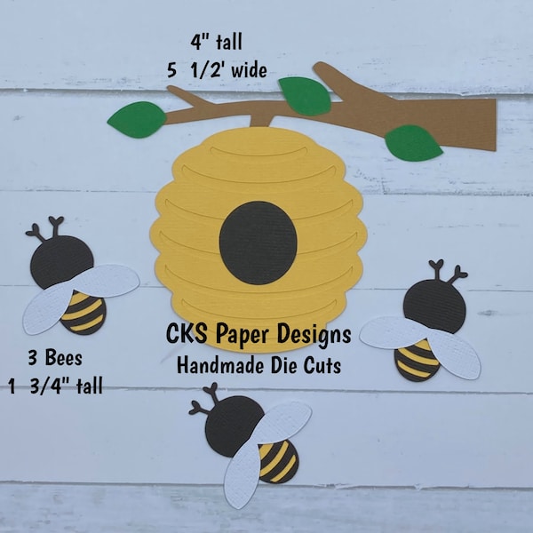 Handmade Paper Die Cut BEEHIVE and BEES Paper Piecing Embellishment for  Scrapbook or Paper Crafts