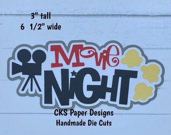 Handmade Paper Die Cut MOVIE NIGHT Title Scrapbook Page Embellishments for  Scrapbook or Paper Crafts