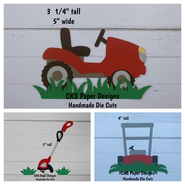 Handmade Paper Die Cut LAWN MOWER Riding, Pushing, or Weed Eater  Piecing Embellishment for  Scrapbook or Paper Crafts