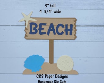Handmade Paper Die Cut BEACH SIGN Title Scrapbook Page Embellishment Cks Paper Designs