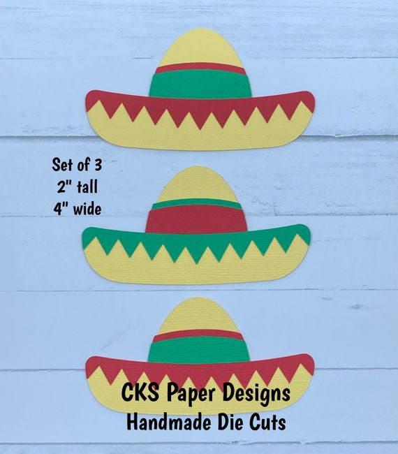Handmade Paper Die Cut Set of 3 SOMBREROS Fiesta Scrapbook