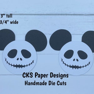 Handmade Paper Die Cut JACK SKELLINGTON Mickey Heads Set of 2 Disney Halloween Paper Piecing Scrapbook Embellishments Cks Paper Designs