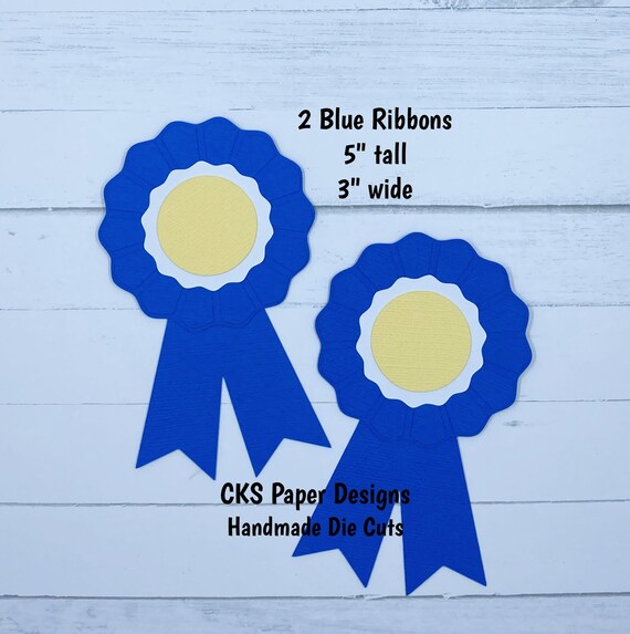 Handmade Paper Die Cut Set of 2 BLUE RIBBONS Awards Scrapbook Page  Embellishments for Scrapbook or Paper Crafts 