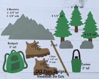 Handmade Paper Die Cut HIKING SET Scrapbook Page Embellishments Cks Paper Designs