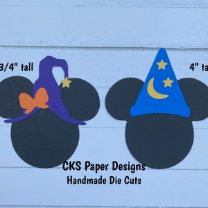 Handmade Paper Die Cut Minnie WITCH & Mickey WIZARD Disney Halloween Heads Paper Piecing Scrapbook Embellishment Cks Paper Designs