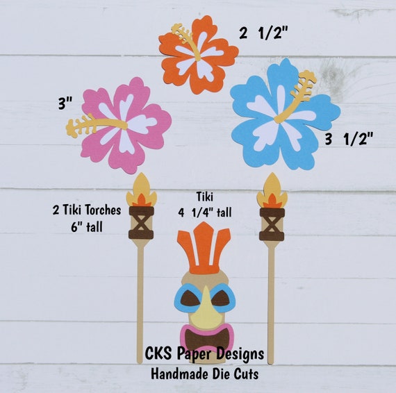 CLEARANCE Handmade Paper Die Cut LUAU SET Tiki Hawaii Party Scrapbook Page  Embellishments for Scrapbook or Paper Crafts 