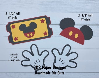 Handmade Paper Die Cut Mickey Mouse Ticket Hat & Hands Disney Vacation Paper Piecing Scrapbook Embellishment Cks Paper Designs
