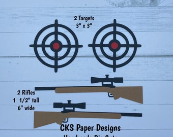Handmade Paper Die Cut HUNTING GUNS & TARGETS Set Scrapbook Page Embellishments Cks Paper Designs