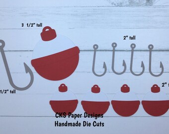 Handmade Paper Die Cut FISHING BOBBERS & HOOKS Scrapbook Page Embellishments Cks Paper Designs