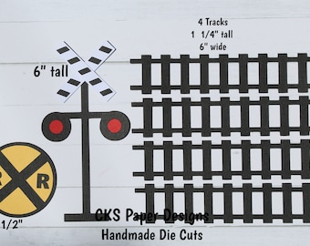Handmade Paper Die Cut RAILROAD Crossing Tracks & Sign Scrapbook Page Embellishments Cks Paper Designs