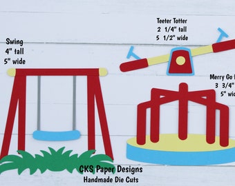 Handmade Paper Die Cut PLAYGROUND SET Park Swing Merry Go Round Scrapbook Page Embellishments Cks Paper Designs