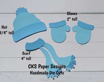 Handmade Paper Die Cut WINTER SNOW SET Hat Gloves Scarf Scrapbook Embellishment Paper Piecing