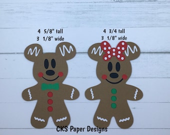 Handmade Paper Die Cut GINGERBREAD Mickey & Minnie Set of 2 Disney Christmas Scrapbook Page Embellishments Cks Paper Designs