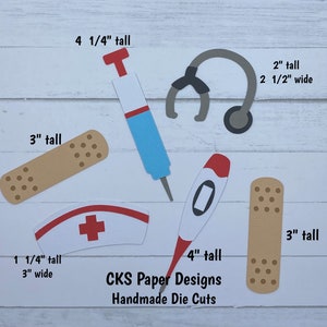 Handmade Paper Die Cut DOCTOR NURSE SET Shots Band Aids Thermometer Paper Piecing Scrapbook Embellishment Cks Paper Designs