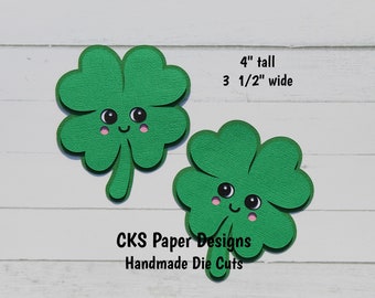 Handmade Paper Die Cut CLOVER SET of 2 Clovers Scrapbook Page Embellishments Cks Paper Designs