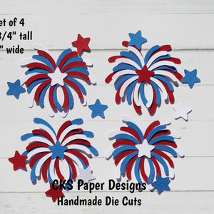 Handmade Paper Die Cut FIREWORKS Set of 4 Scrapbook Page Embellishments 4th of July