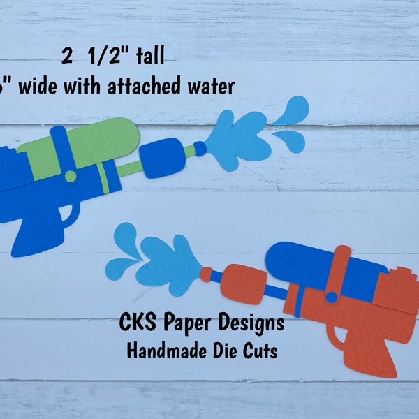 Handmade Paper Die Cut WATER GUNS Set of 2 Scrapbook Page Embellishments for Scrapbook or Paper Crafts