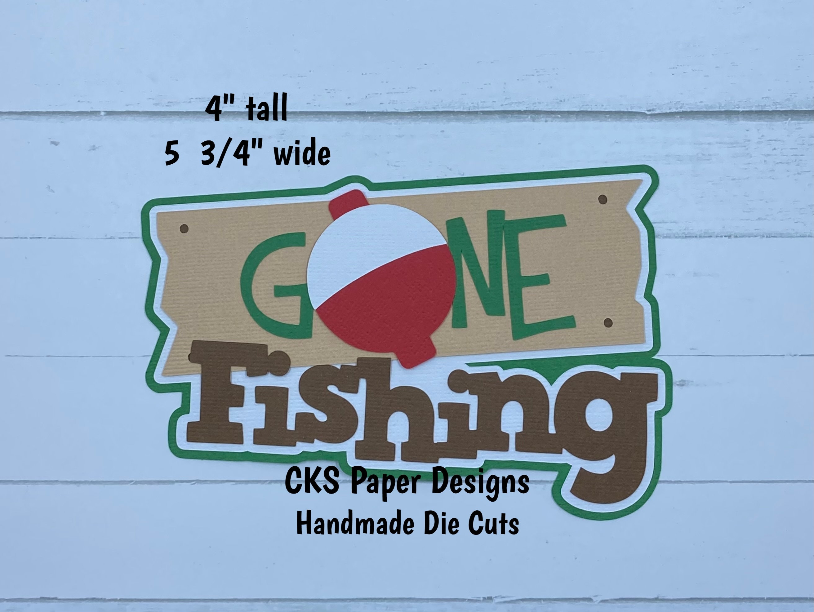 Handmade Paper Die Cut Fishing Set 1 Pole, Fish, Bobber, & Hook