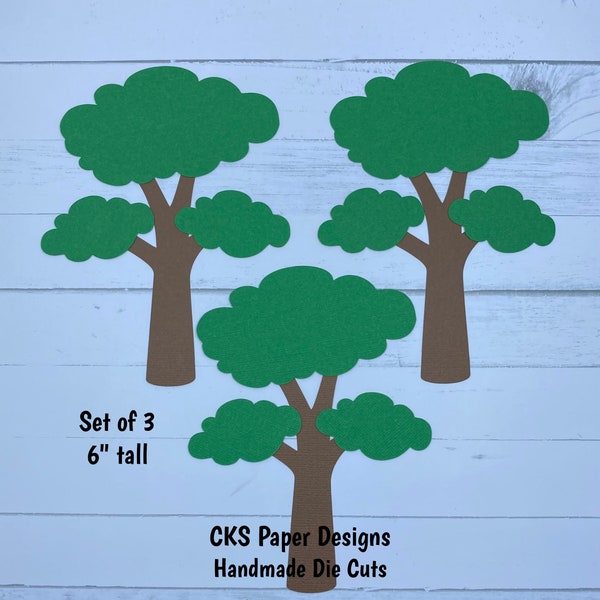 Handmade Paper Die Cut TREES Set of 3 Scrapbook Page Embellishments Paper Piecing