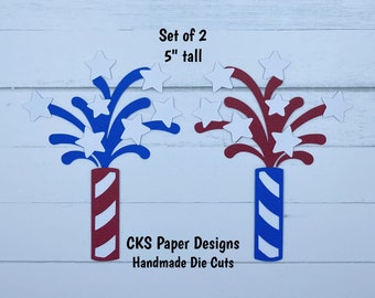 Handmade Paper Die Cut FIRECRACKERS SET OF 2 Scrapbook Page Embellishments Paper Piecing Cks Paper Designs