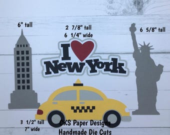 Handmade Paper Die Cut NEW YORK SET Taxi Statue of Liberty Scrapbook Page Embellishments Cks Paper Designs