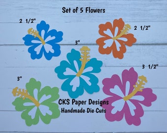 Handmade Paper Die Cut HIBISCUS Flowers Set of 5 Luau Tiki Hawaii Party Scrapbook Page Embellishments Cks Paper Designs