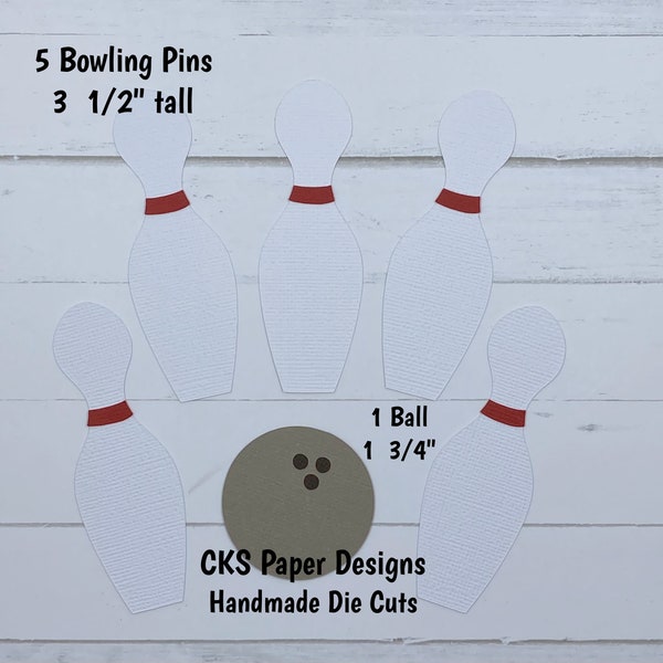 Handmade Paper Die Cut BOWLING SET Ball & Pins Scrapbook Page Embellishments