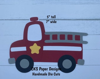 Handmade Paper Die Cut FIRE TRUCK Paper Piecing Scrapbook Page Embellishment Cks Paper Designs
