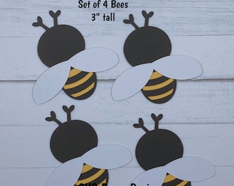 Handmade Paper Die Cut Set of 4 BEES Paper Piecing Scrapbook Page Embellishments Cks Paper Designs