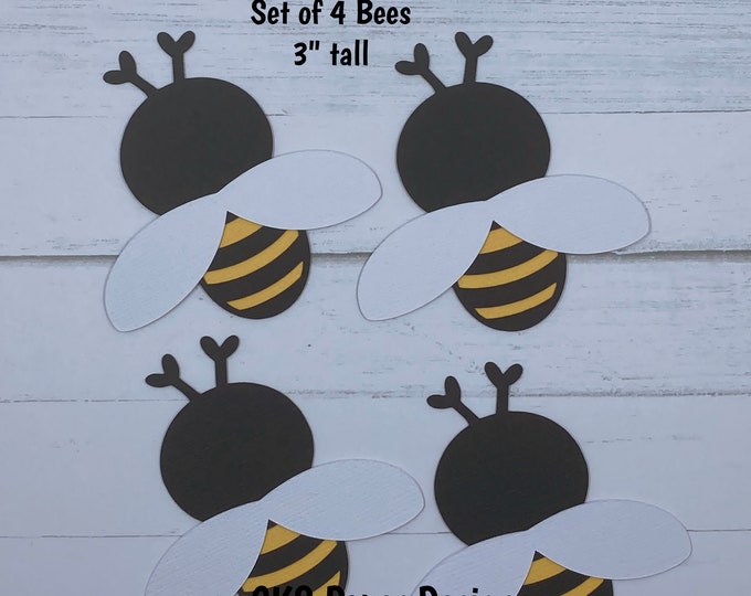 Bee Decorative Paper Handmade Paper Die Cut Set of 4 BEES Paper Piecing Scrapbook Page ...