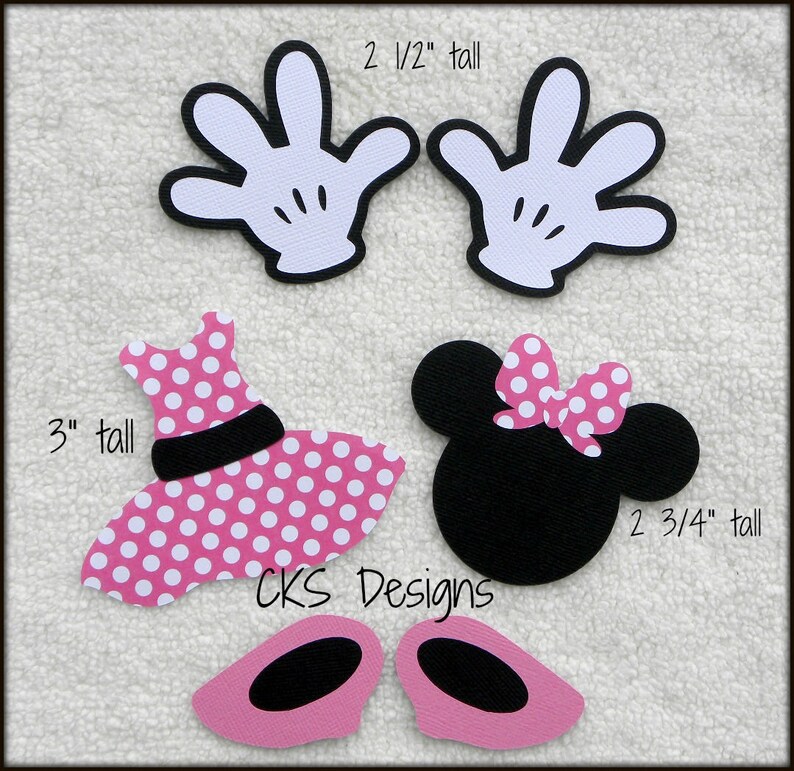Handmade Die Cut MINNIE MOUSE OUTFIT Disney Hands Shoes Dress Paper Piecing...